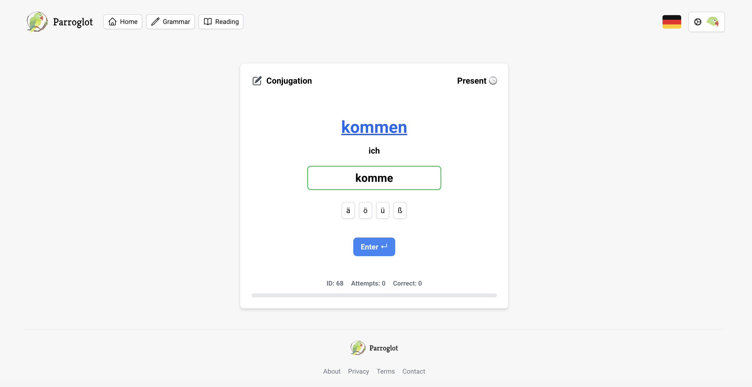 Parroglot Grammar Practice Demo